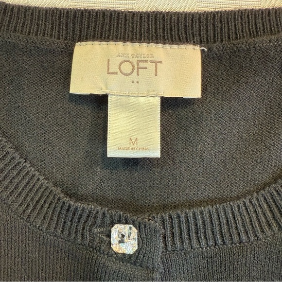 ANN TAYLOR LOFT Square Rhinestone Button Front Long Sleeve Black Cardigan Sz M - Picture 10 of 11